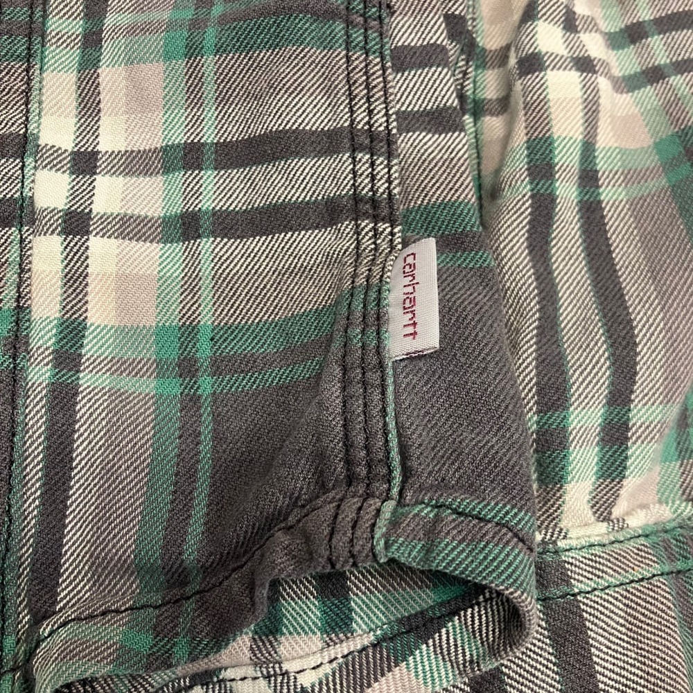 Carhartt Womens Plaid Button Down Shirt Grey White Teal S 4/6‎ Cabincore Pockets - Picture 5 of 7